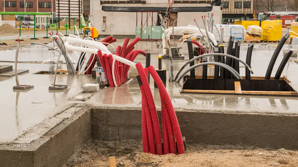 Byggeplads sokkel med rør