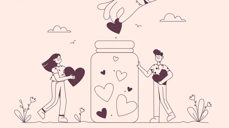 Mennesker, der lægger hjerter i et glas