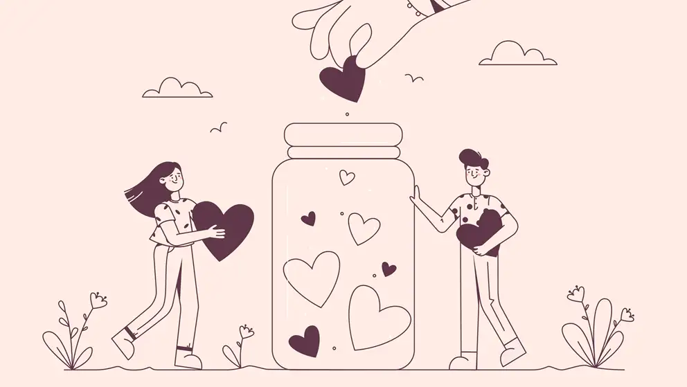 Mennesker, der lægger hjerter i et glas