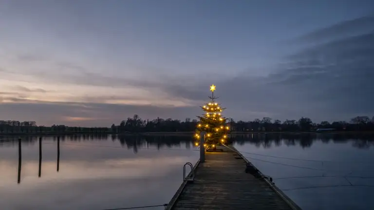 Juletræ på badebro i Præstø Fjord