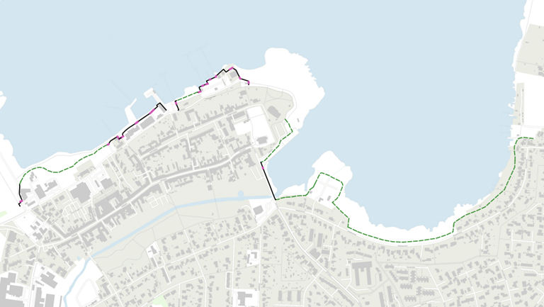 Kort over kystbeskyttelsesprojekt i Præstø