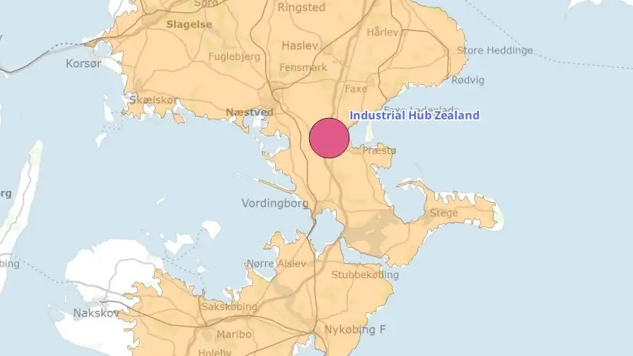Kort der viser placeringen af Industrial Hub Zealand