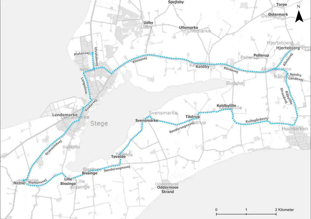 Kort for skolebusrute 13