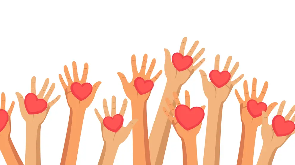Flere hænder med hjerter på
