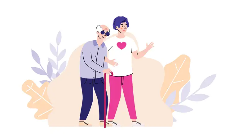 Grafik af ældre borger og plejer