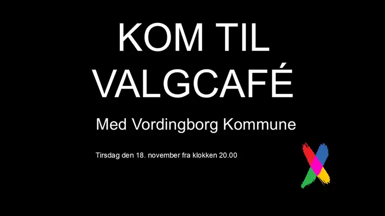 Grafisk illustration med invitation til Valgcafé i Vordingborg Kommune