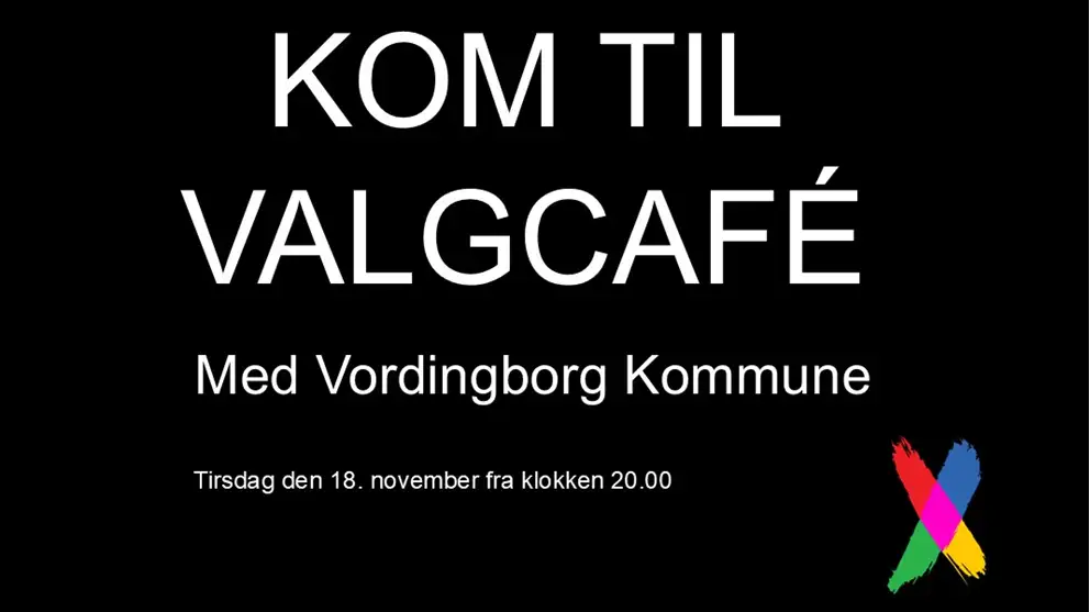 Grafisk illustration med invitation til Valgcafé i Vordingborg Kommune